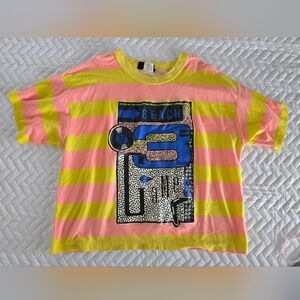 Vintage Carlton Single Stitch 80s 90s Striped Beach 3 Games Tee